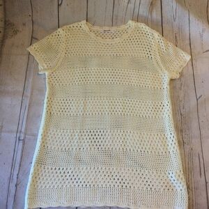Caracilia Beige Crochet Short Sleeve Crotchet Open Weave Top Layering Size XL